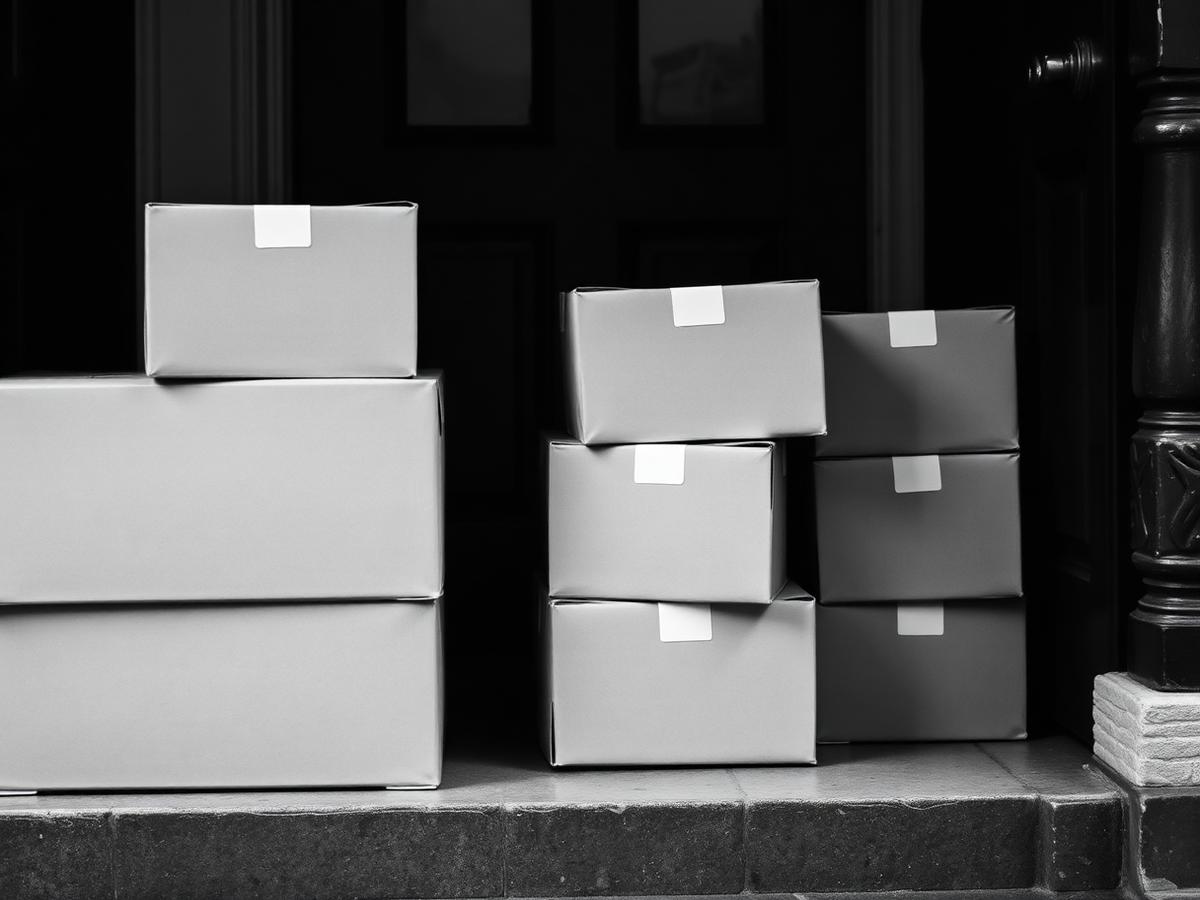 StudioDG (Studio Digital Group) - unbranded subscription parcel boxes stacked on a doorstep