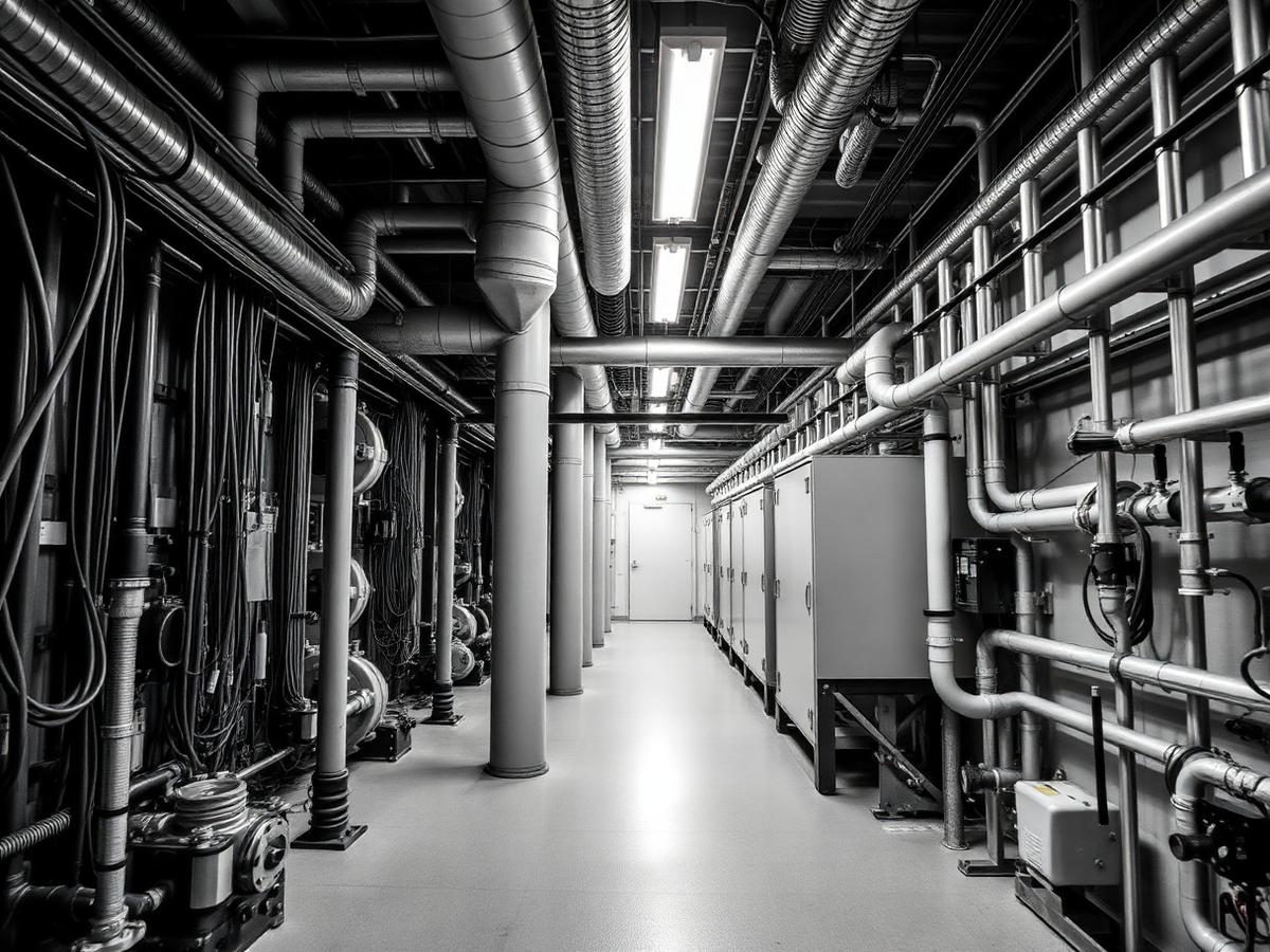 StudioDG (Studio Digital Group) - mechanical and electrical plant room with pipework and cabling